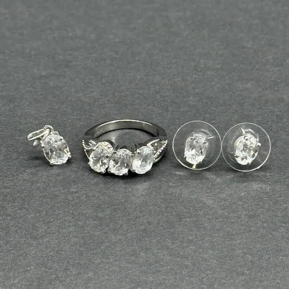 316L Surgical Stainless Steel Ring Size 6 Pendant Earrings Clear Crystal Lot